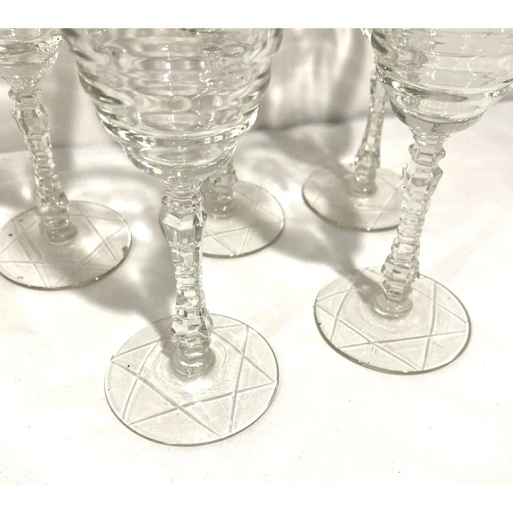 Libbey Rock Sharpe ARCTIC ROSE Goblets Water Glasses Set of 5 Clear etch crystal